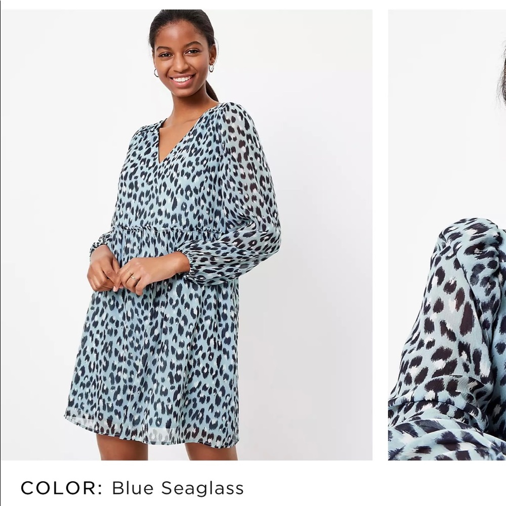 LOFT Leopard print dress in blue sea glass